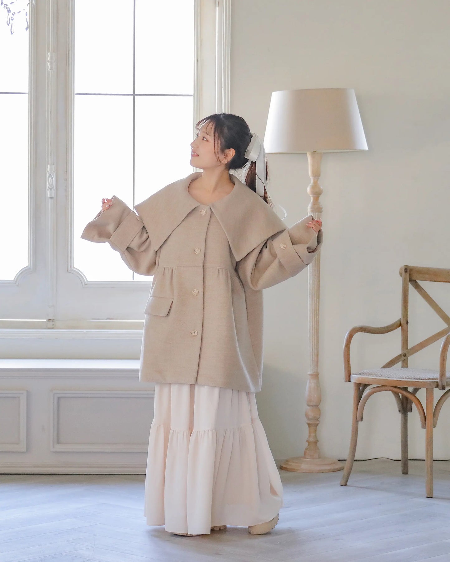 big collar over coat【natural beige】