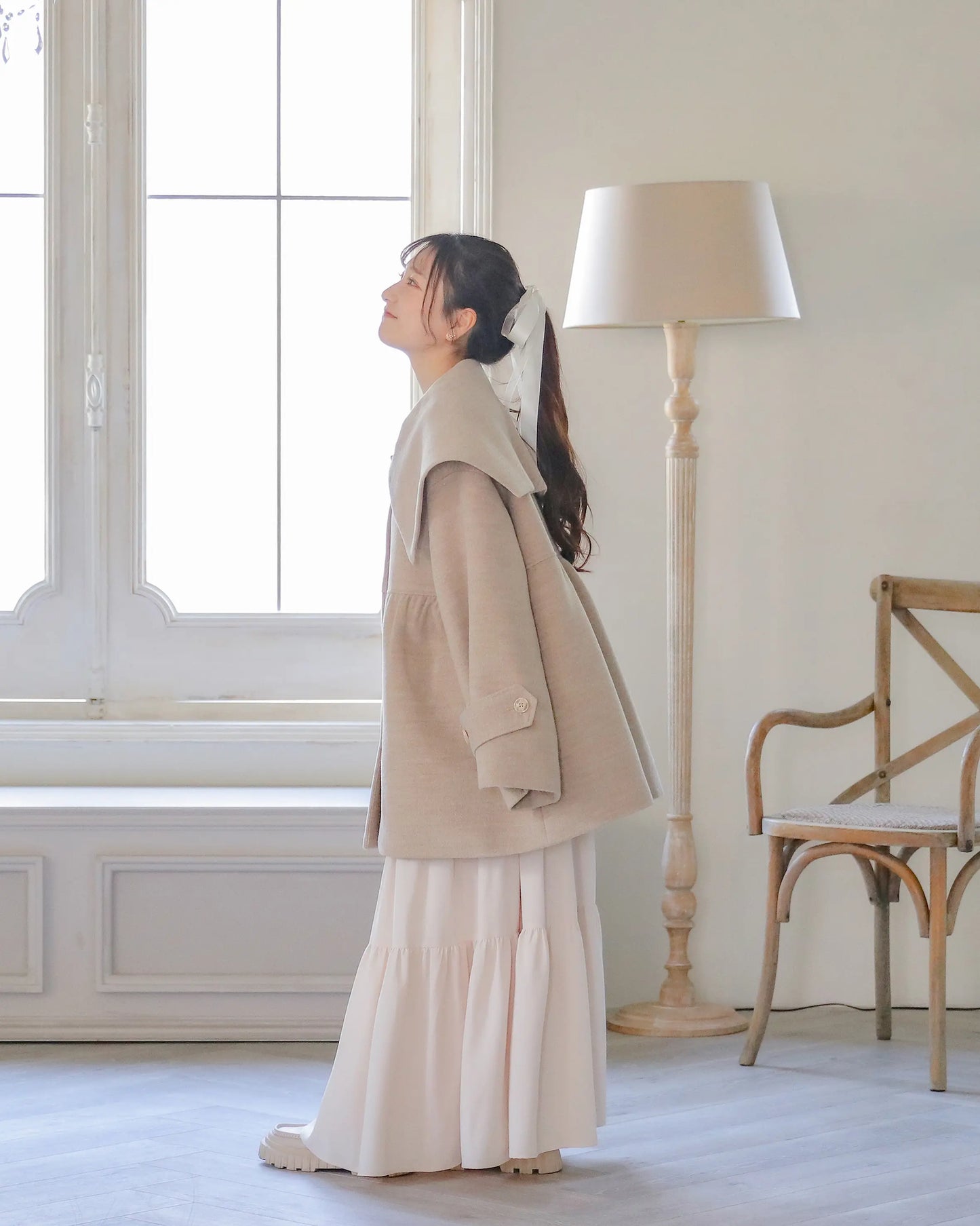 big collar over coat【natural beige】