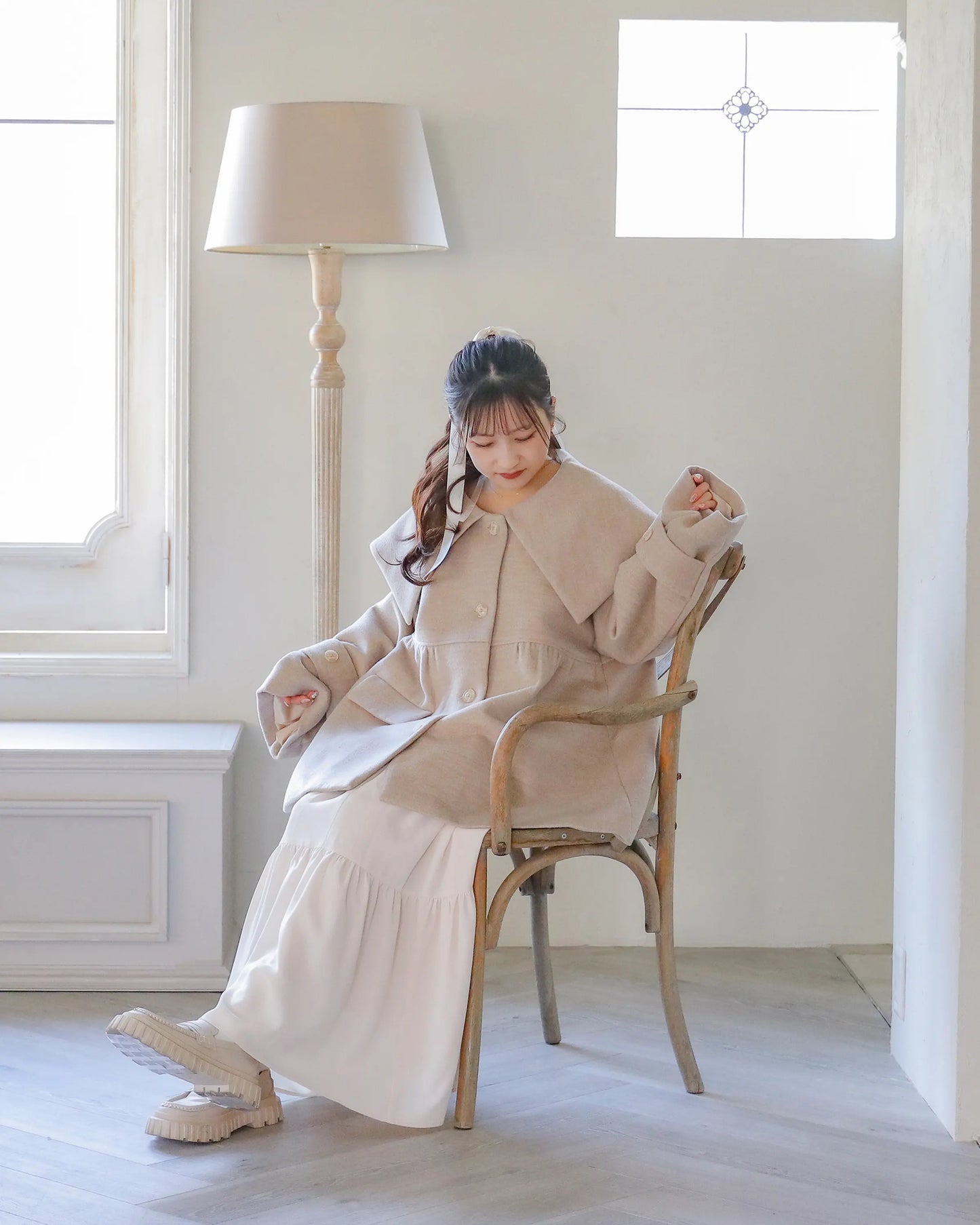big collar over coat【natural beige】