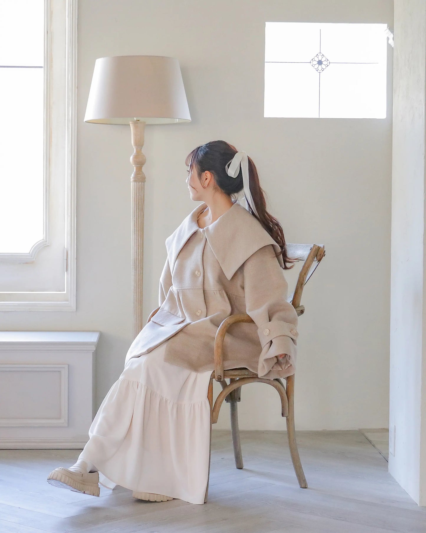 big collar over coat【natural beige】