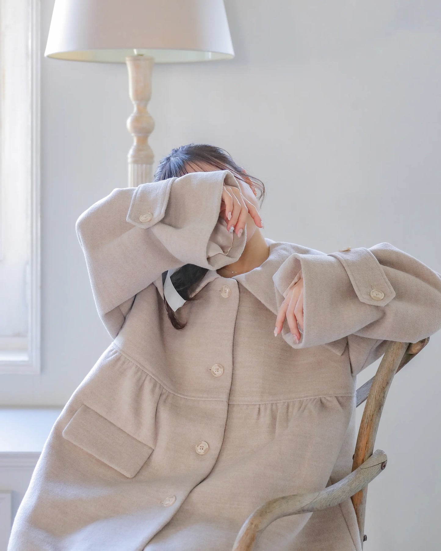 big collar over coat【natural beige】