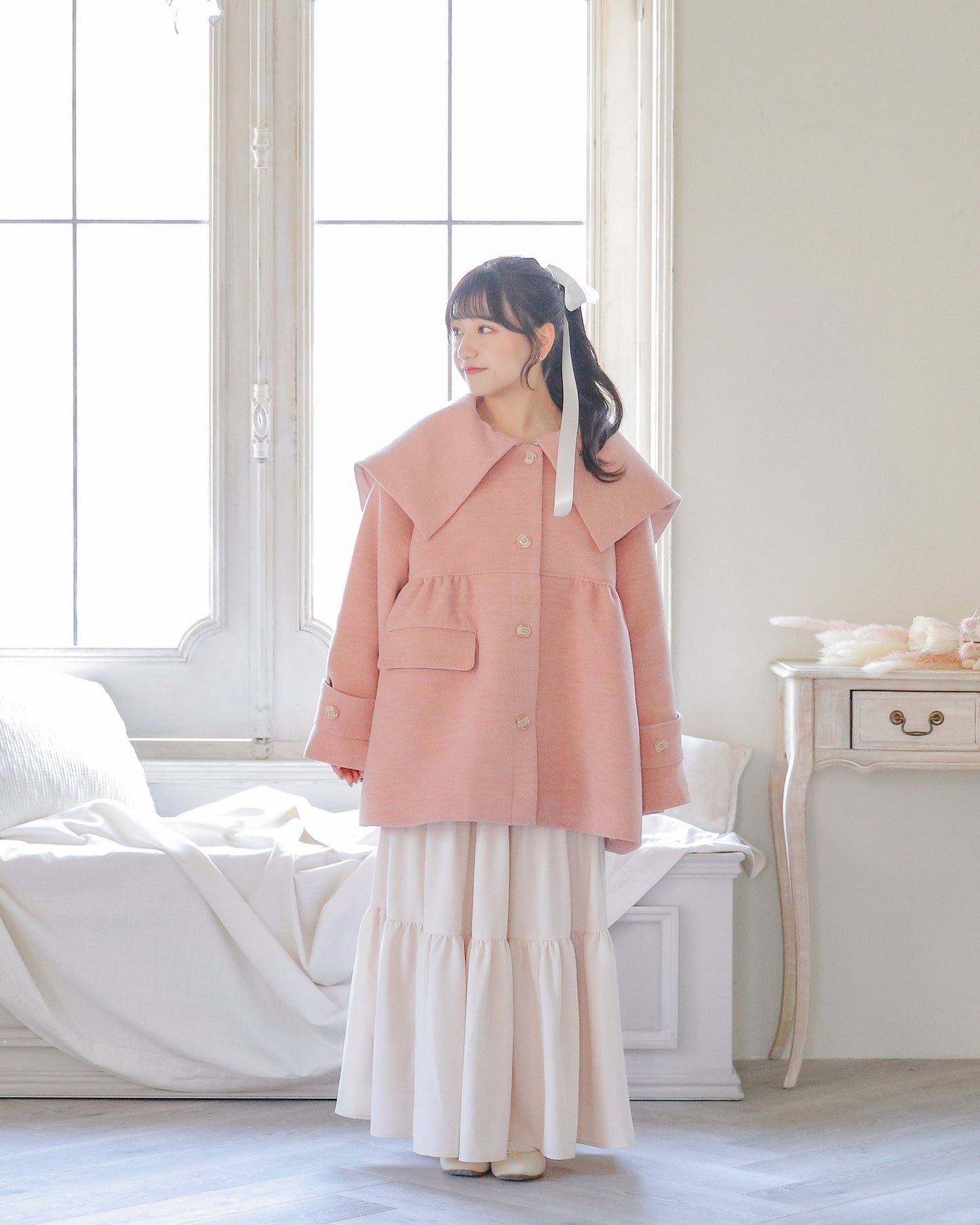 big collar over coat【dull pink】