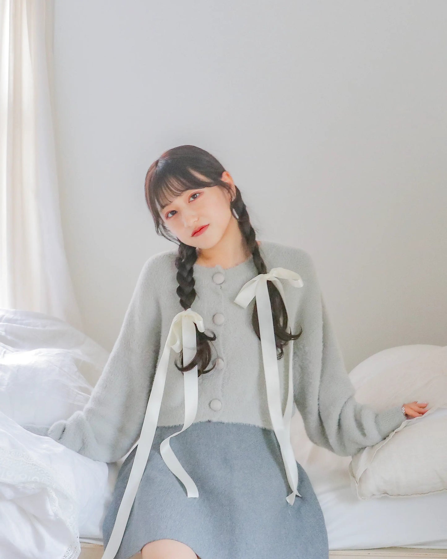 mohair short cardigan【soft gray】