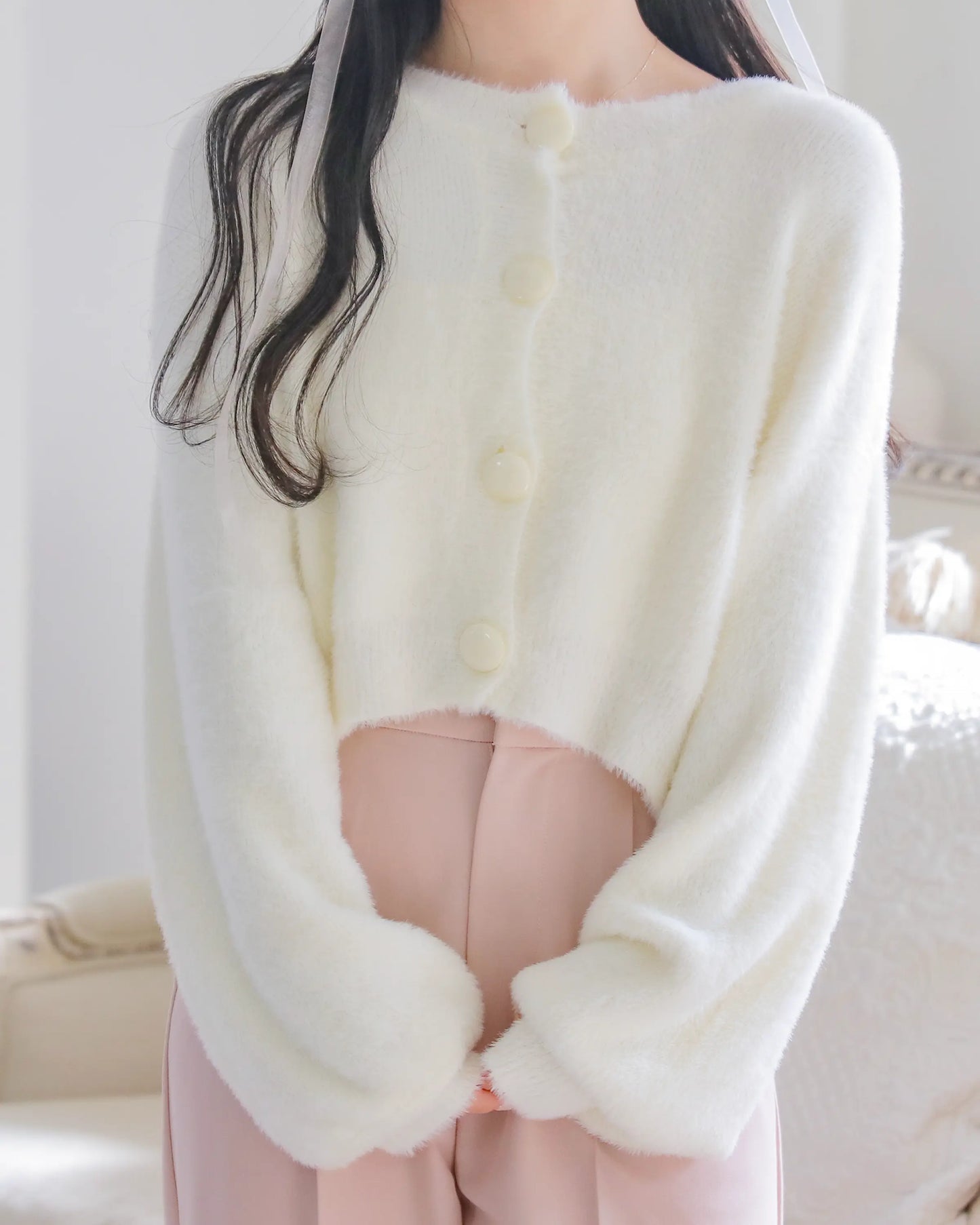 mohair short cardigan【marshmallow white】