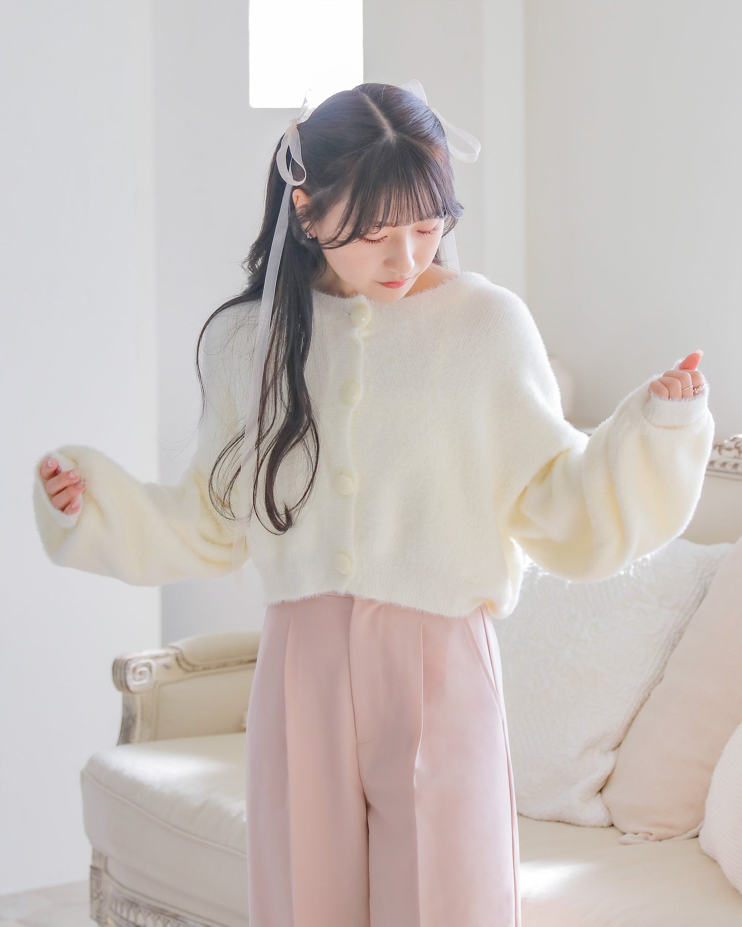 mohair short cardigan【marshmallow white】