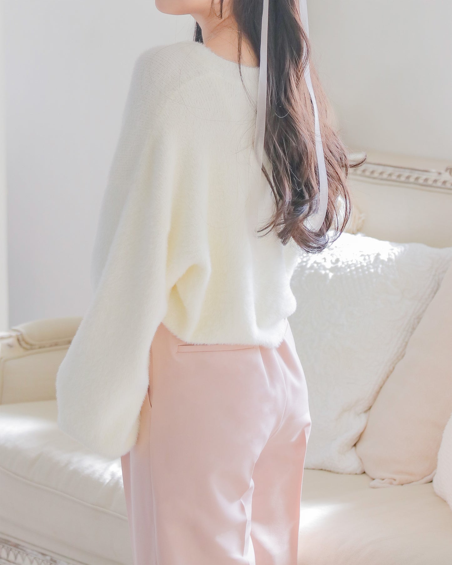 mohair short cardigan【marshmallow white】