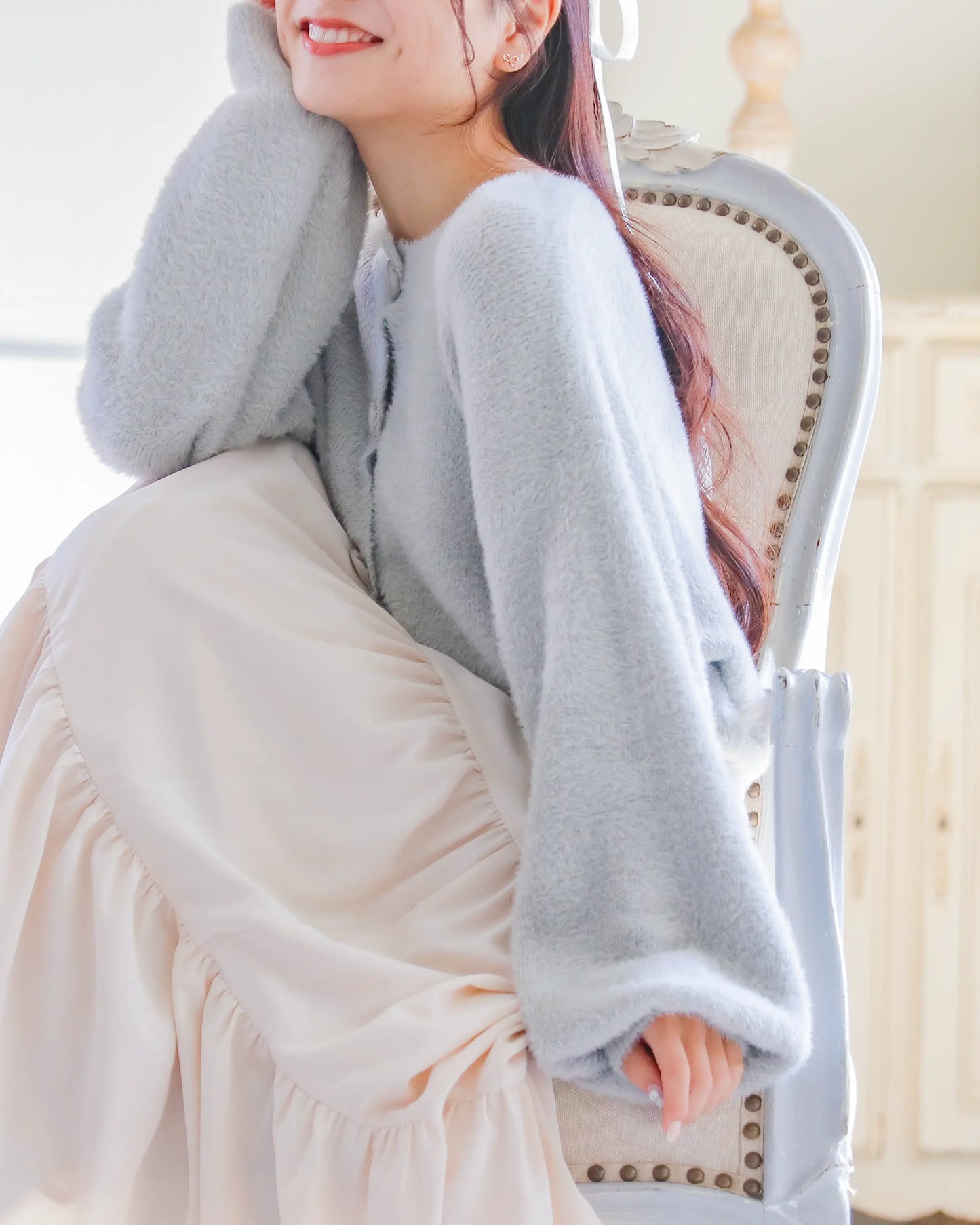 mohair short cardigan【soft gray】