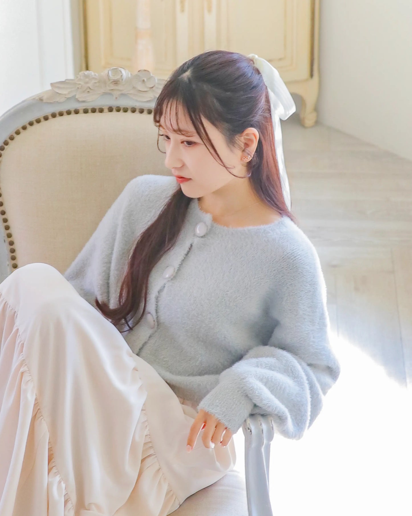 mohair short cardigan【soft gray】