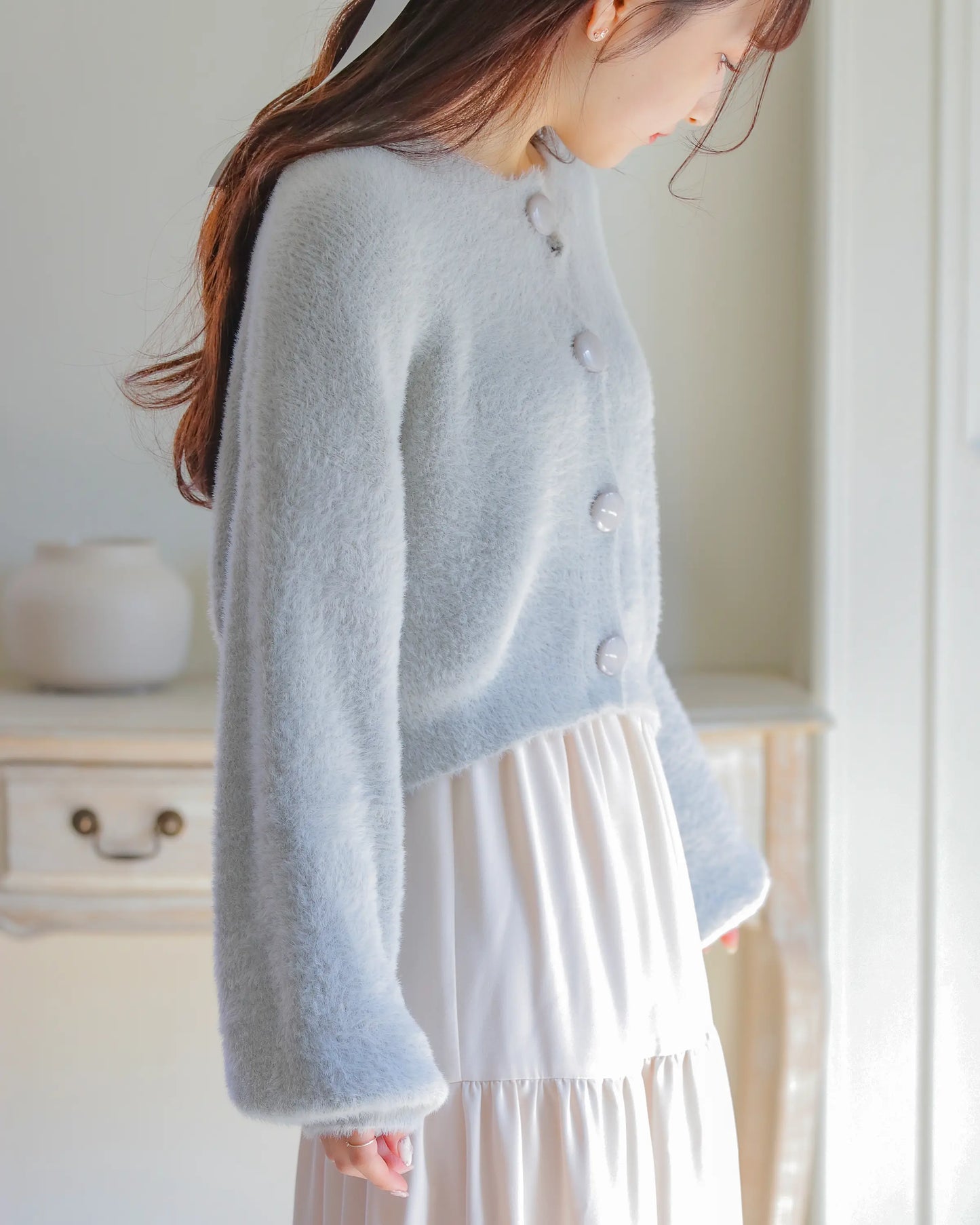 mohair short cardigan【soft gray】