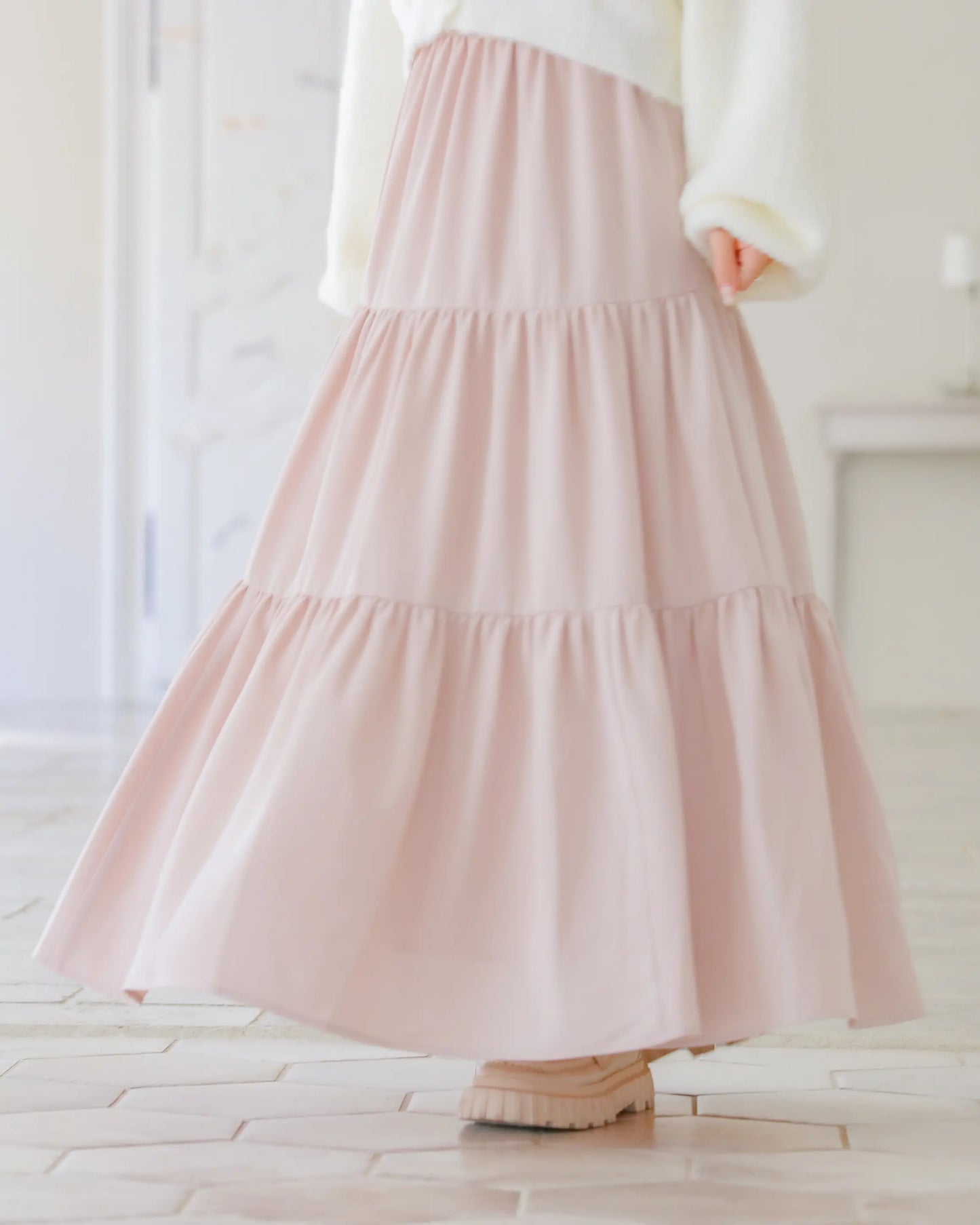 tiered chiffon skirt【pink beige】