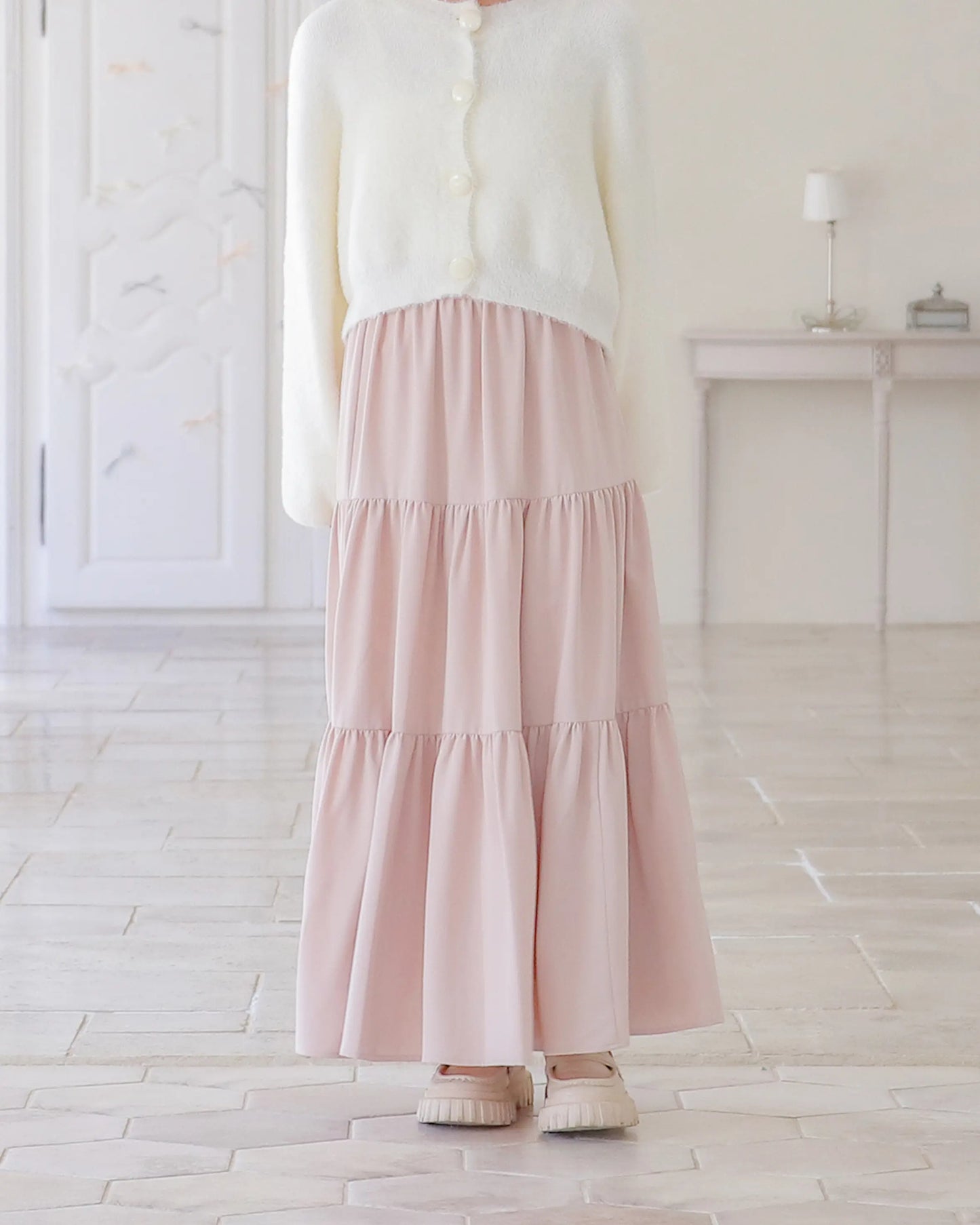 tiered chiffon skirt【pink beige】