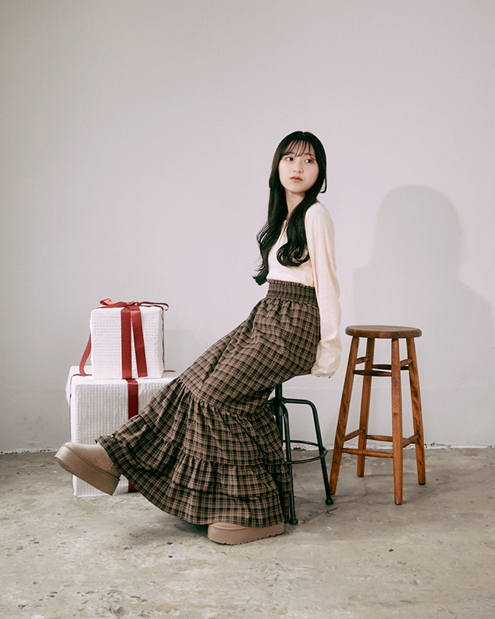 Check tiered skirt