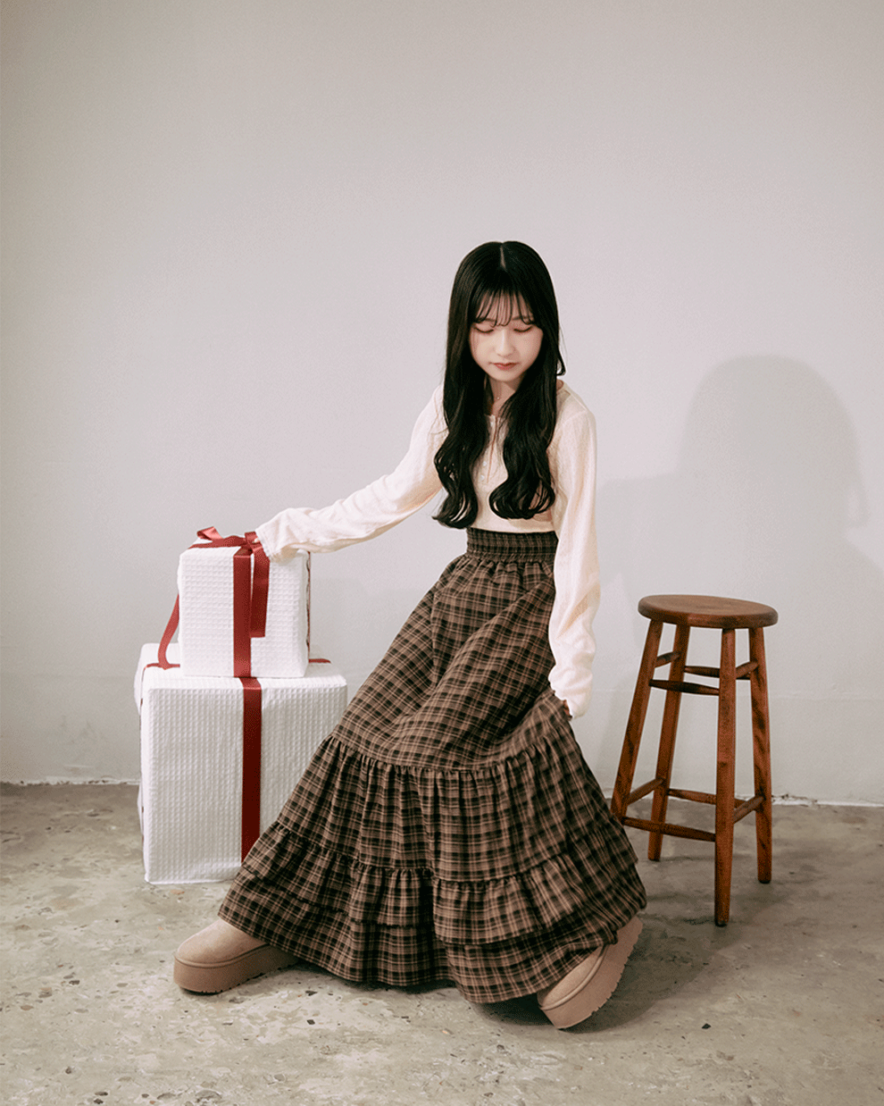 Check tiered skirt