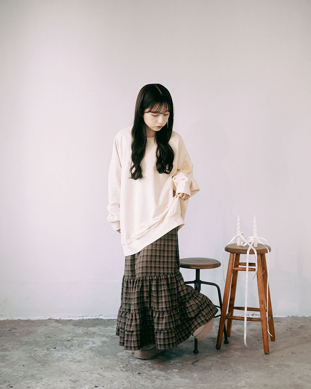 Check tiered skirt