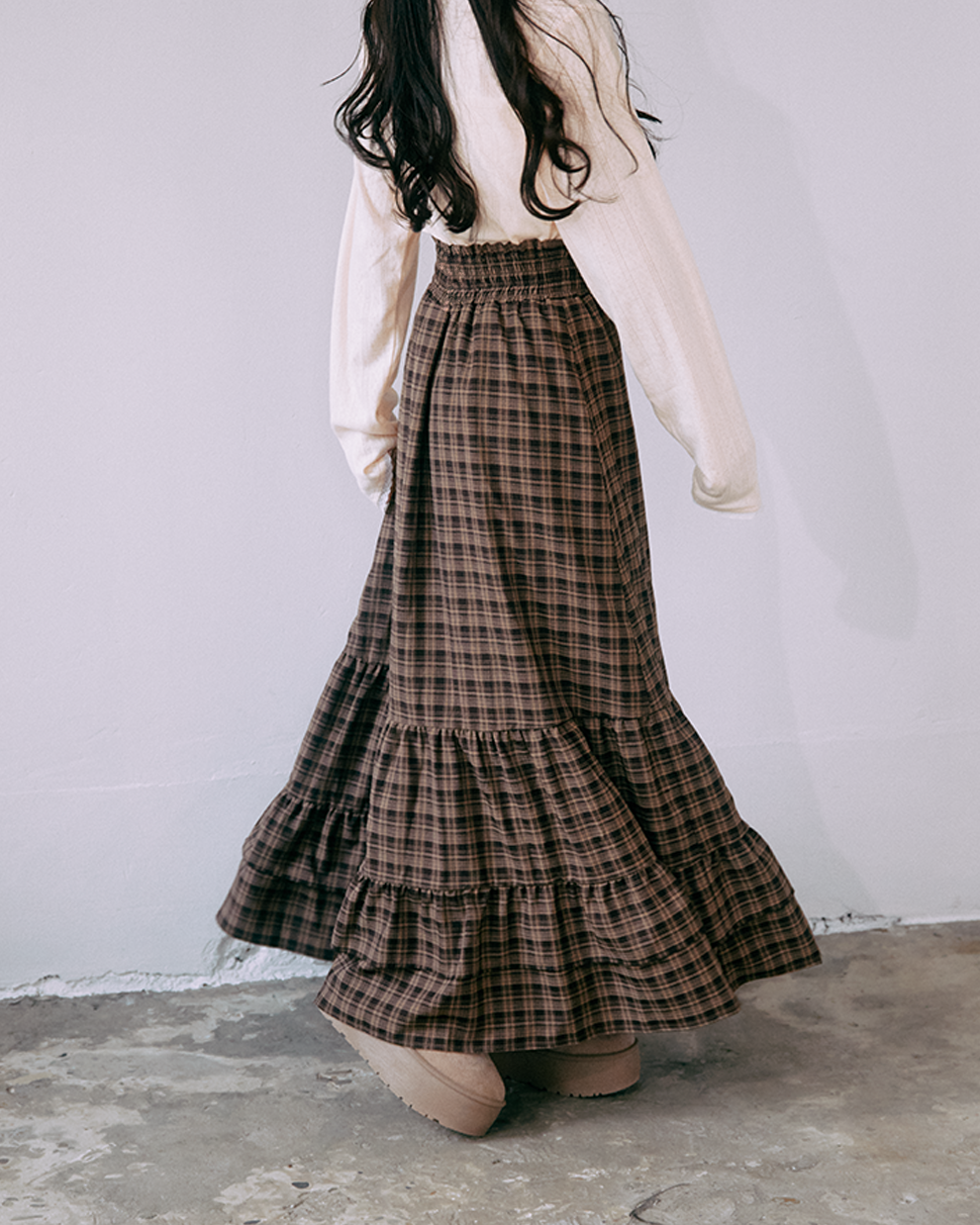 Check tiered skirt