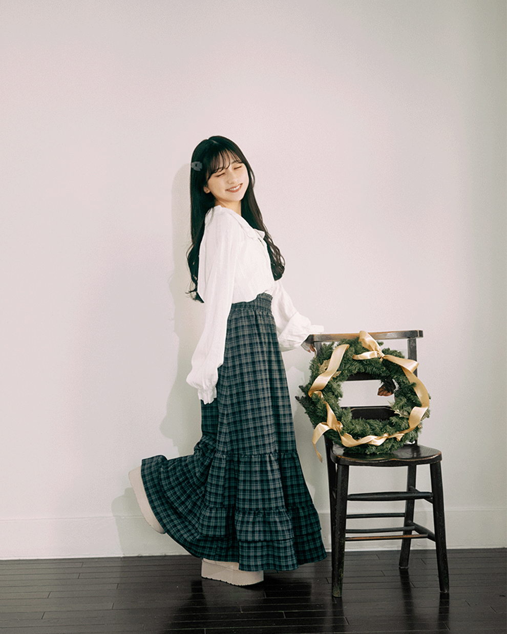 Check tiered skirt