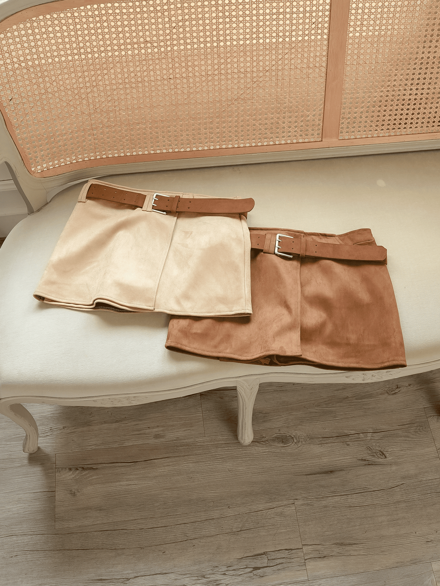 Belted Suede Wrap Skirt