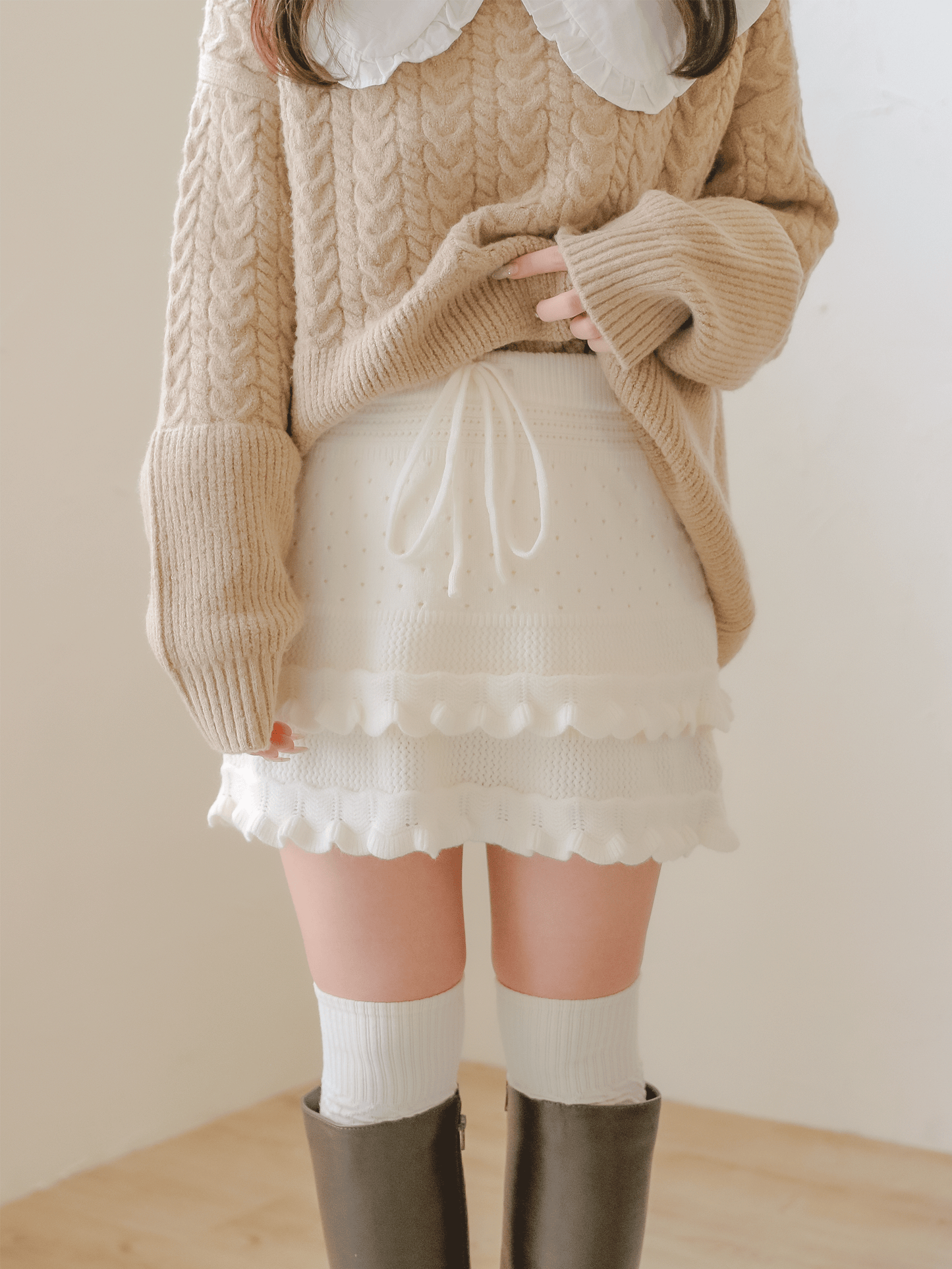 Fluffy Knit Layered Skirt