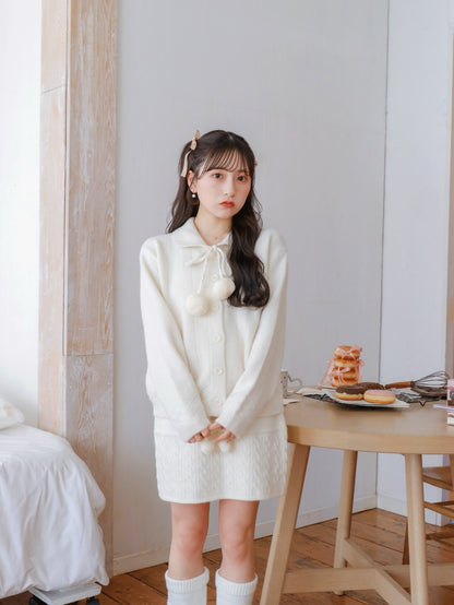 Ponpon Knit Cardigan