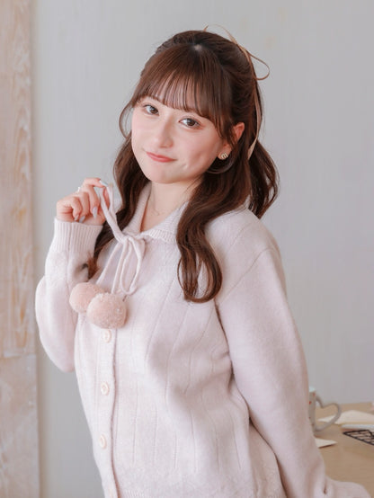 Ponpon Knit Cardigan