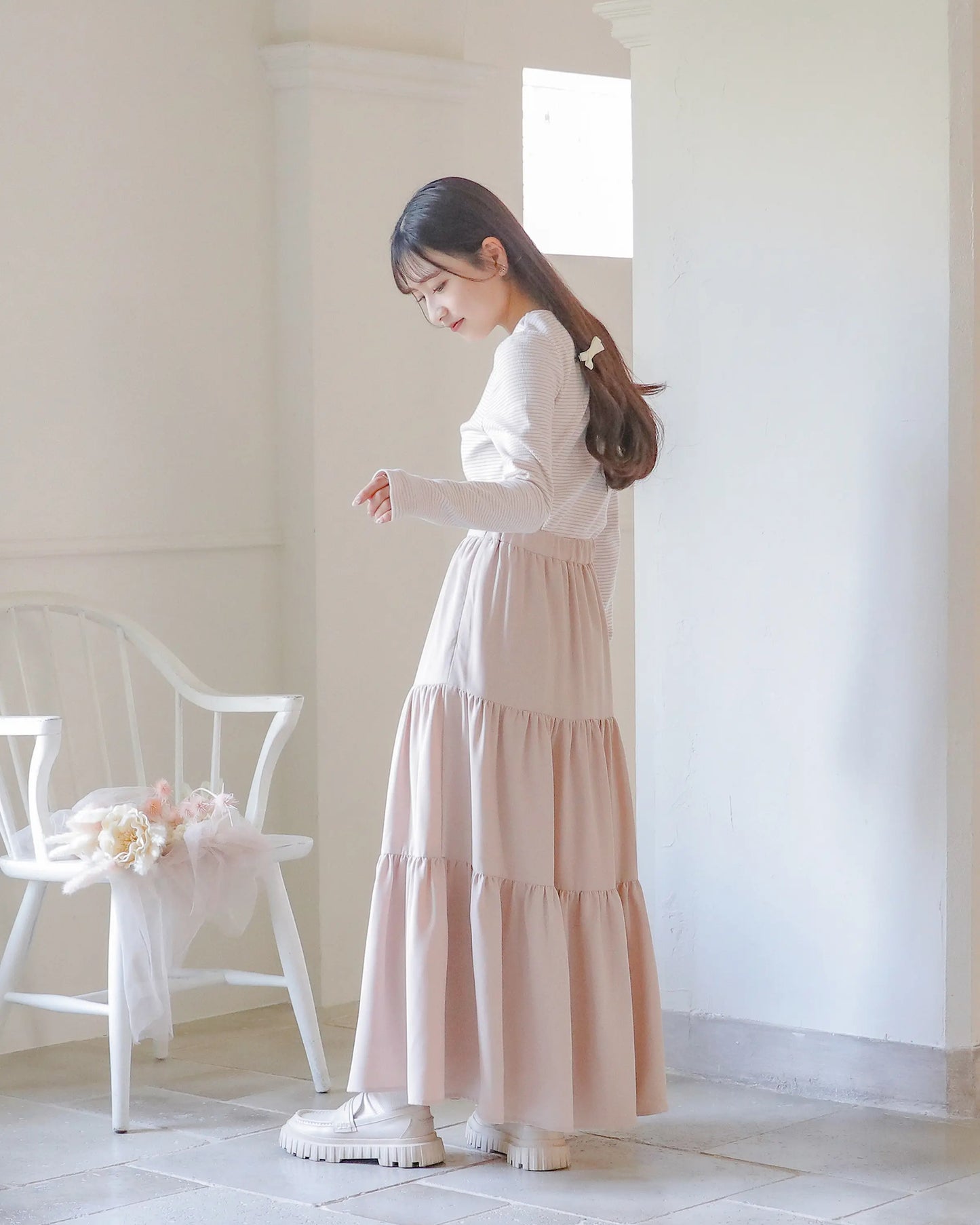 tiered chiffon skirt【pink beige】