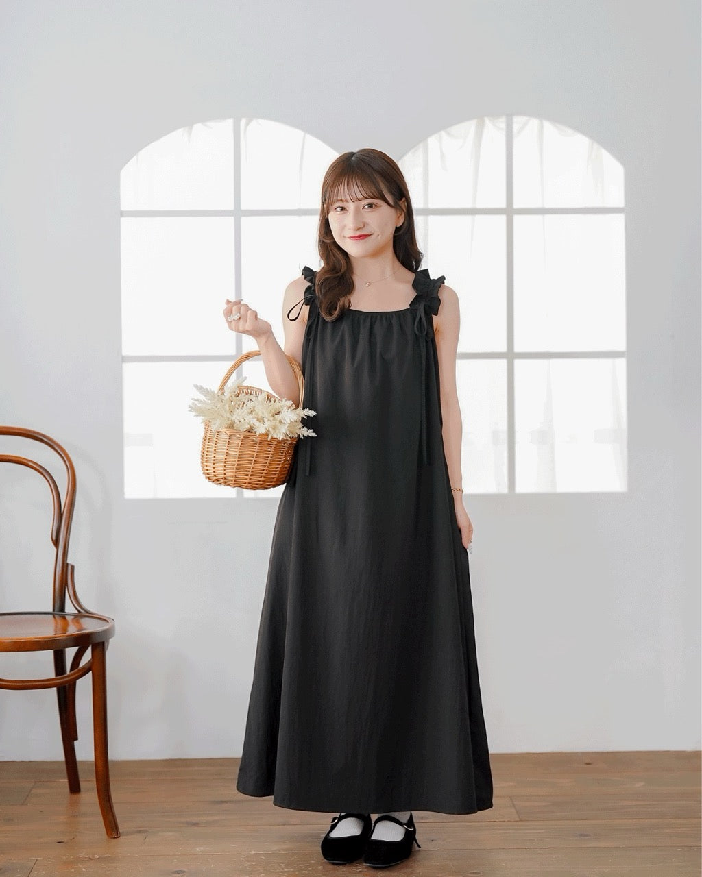 Gathered Ribbon strap Dress
