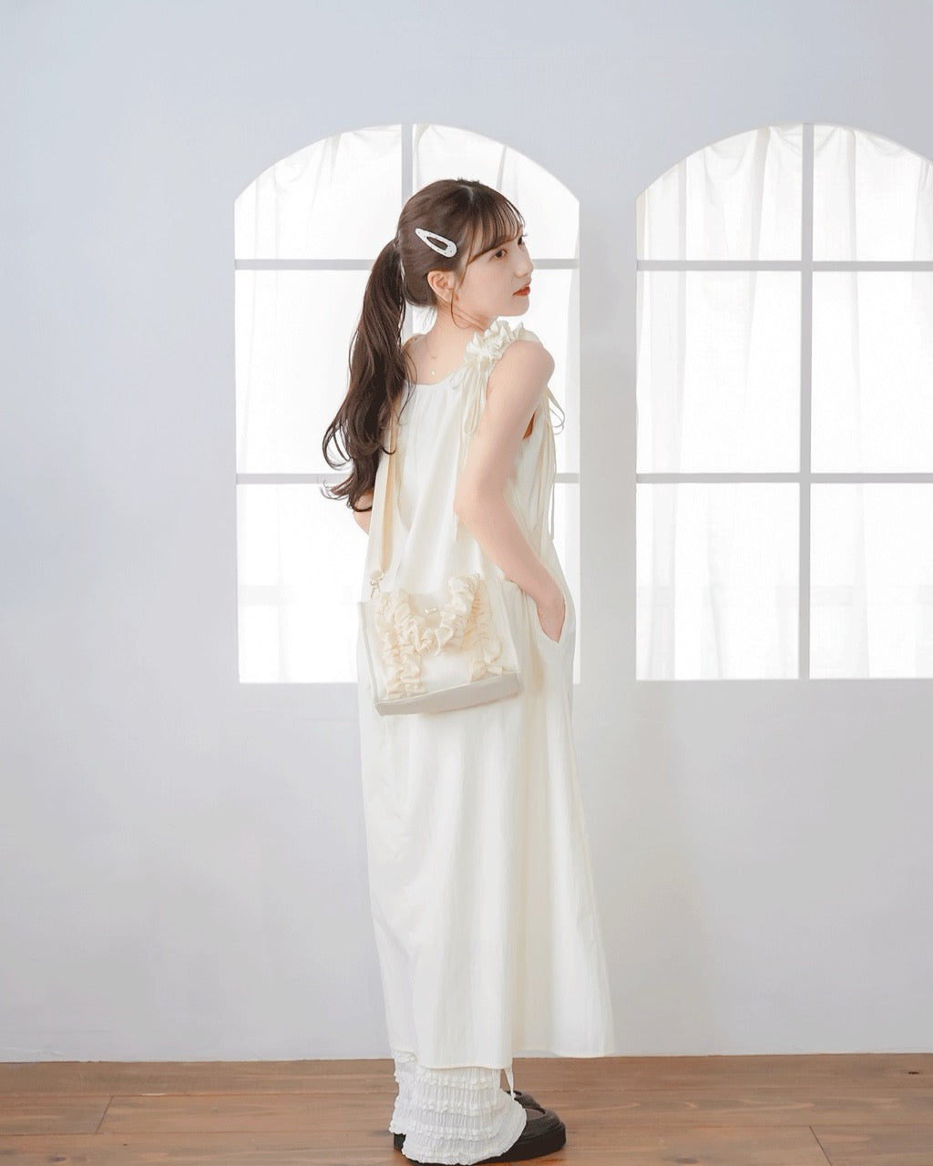 Gathered Ribbon strap Dress
