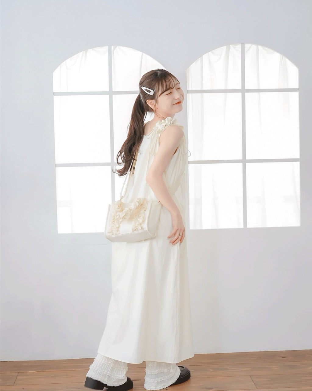 Gathered Ribbon strap Dress