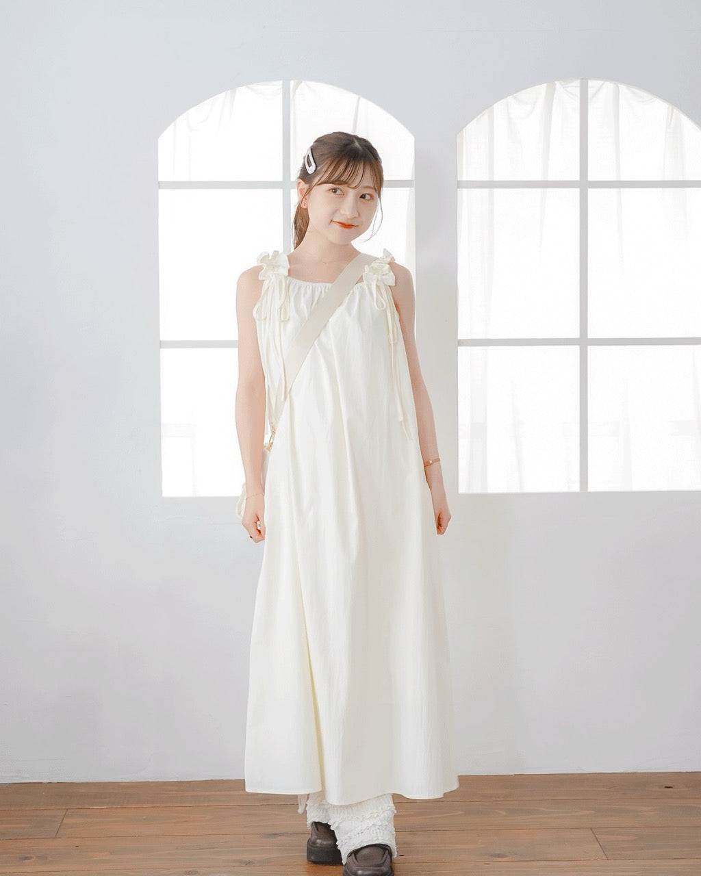 Gathered Ribbon strap Dress