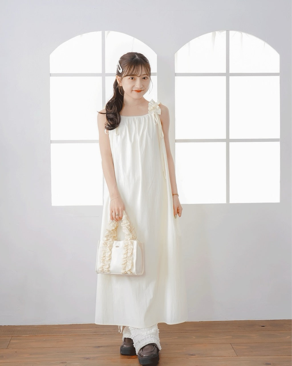 Gathered Ribbon strap Dress