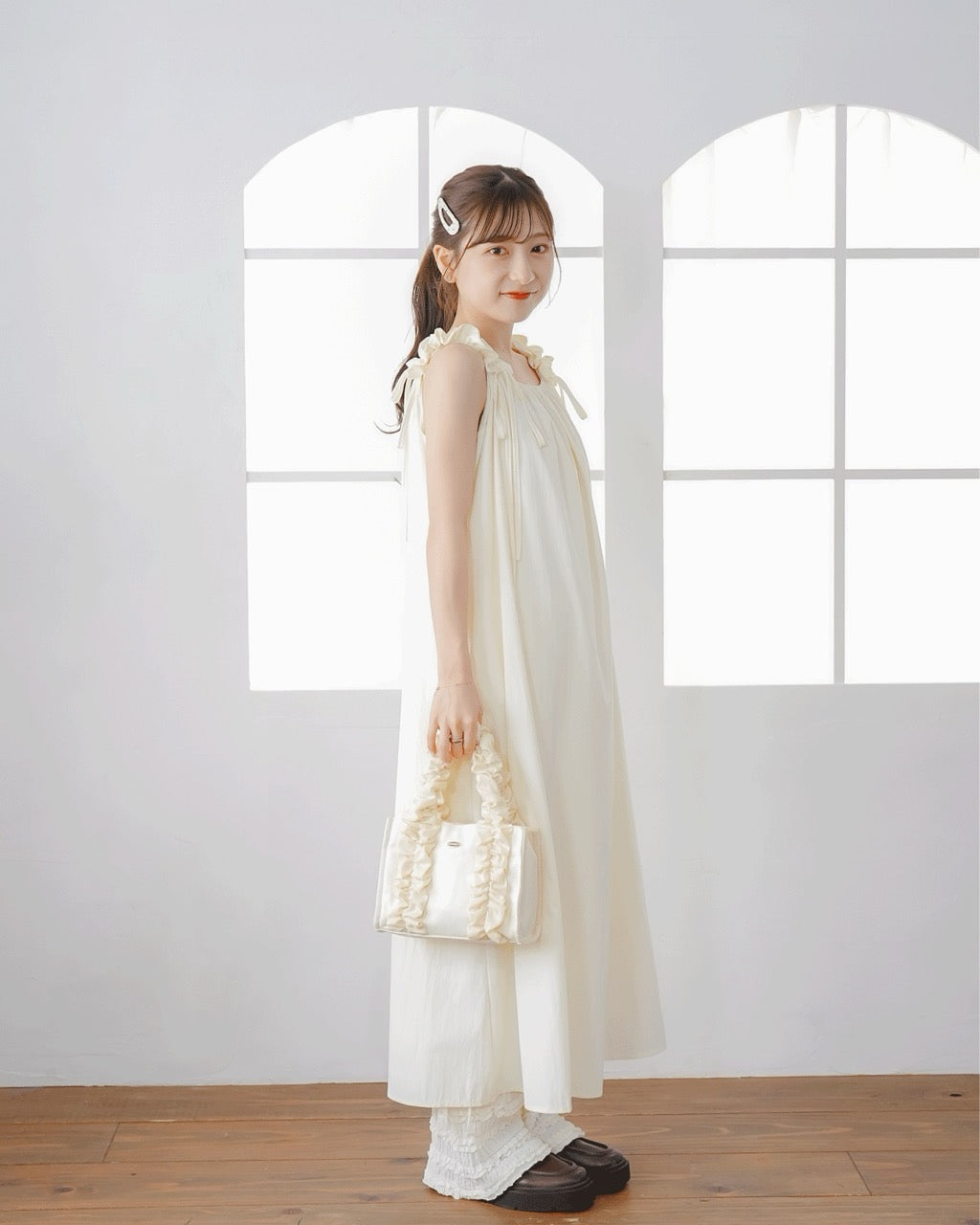 Gathered Ribbon strap Dress