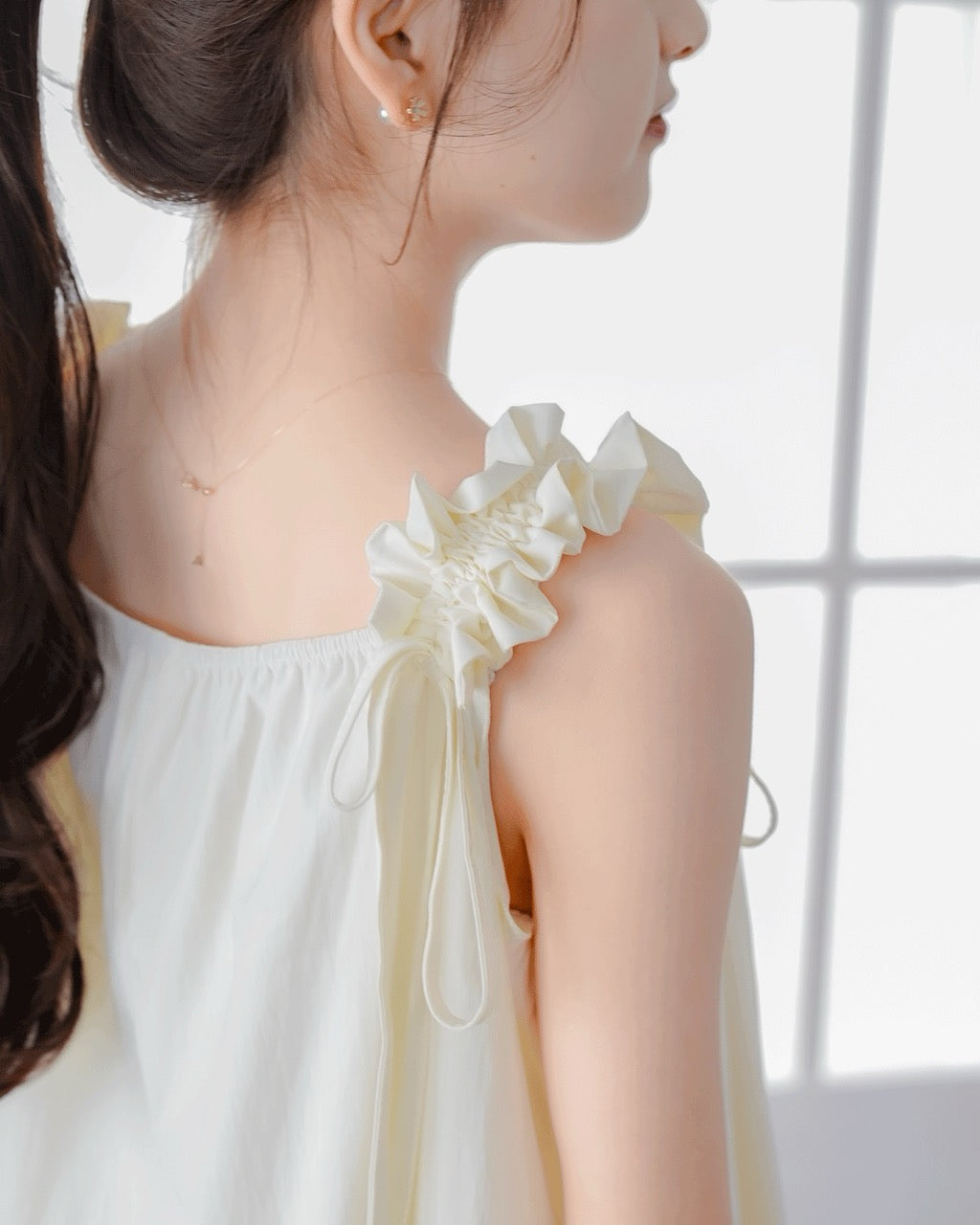 Gathered Ribbon strap Dress