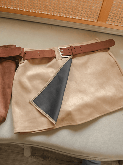 Belted Suede Wrap Skirt