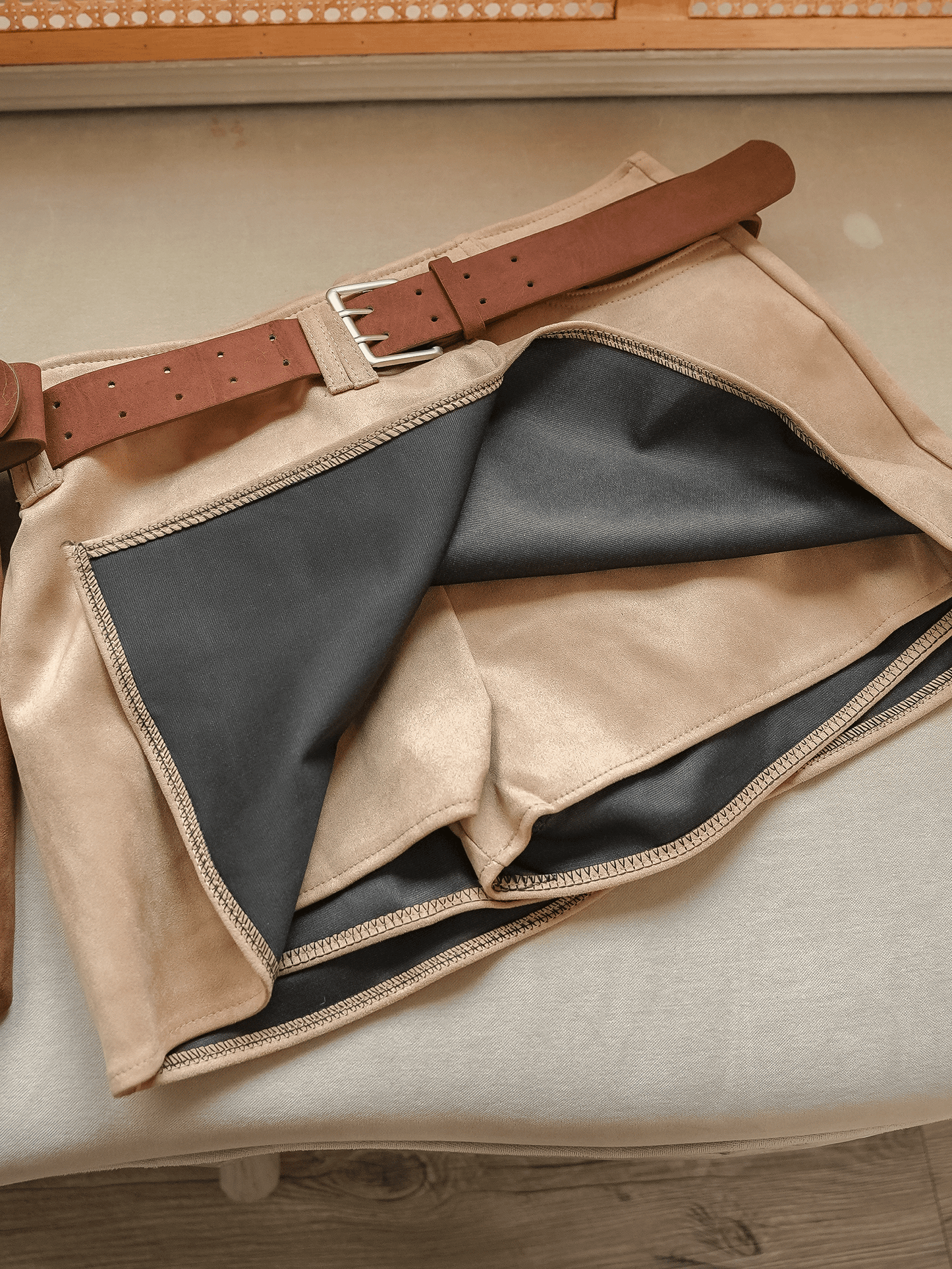 Belted Suede Wrap Skirt