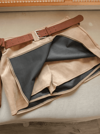 Belted Suede Wrap Skirt