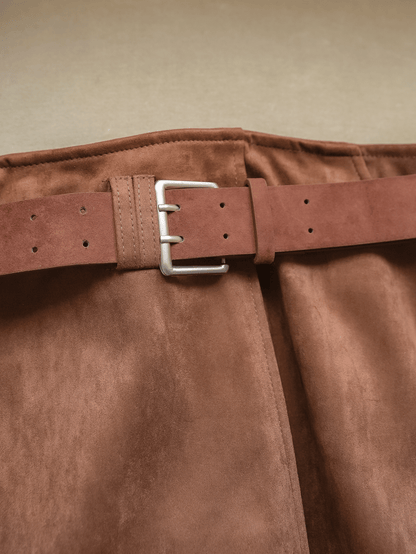 Belted Suede Wrap Skirt