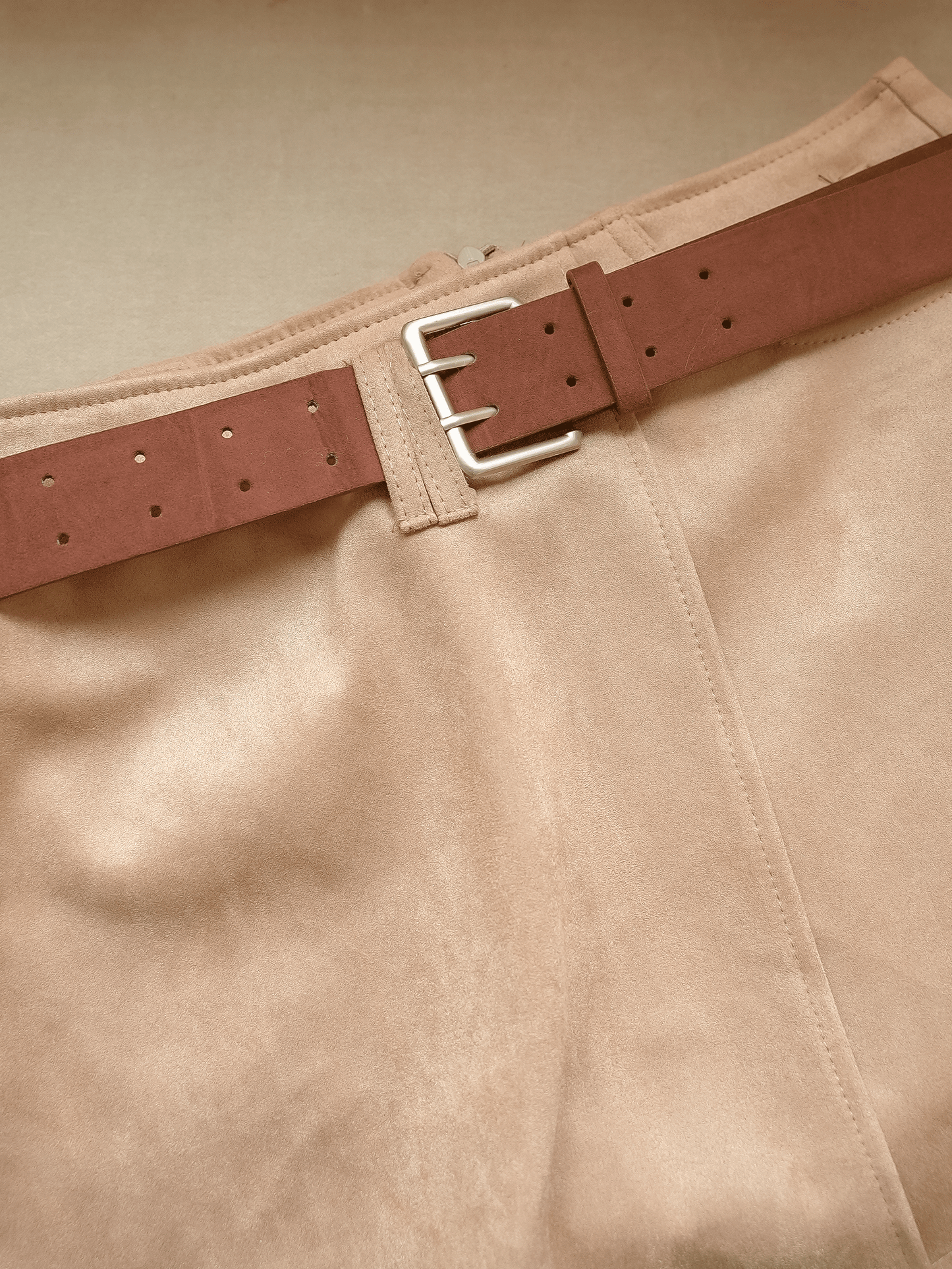 Belted Suede Wrap Skirt