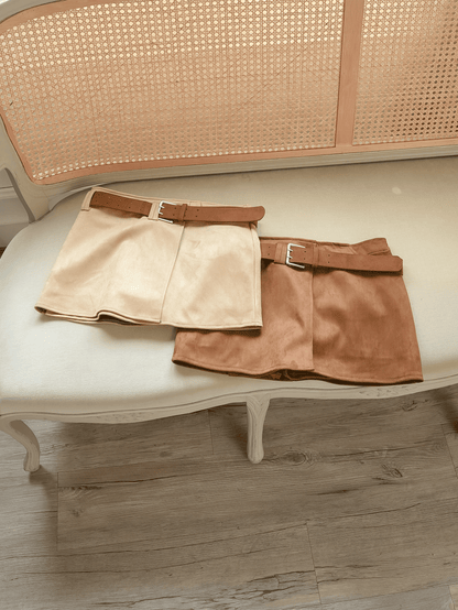 Belted Suede Wrap Skirt