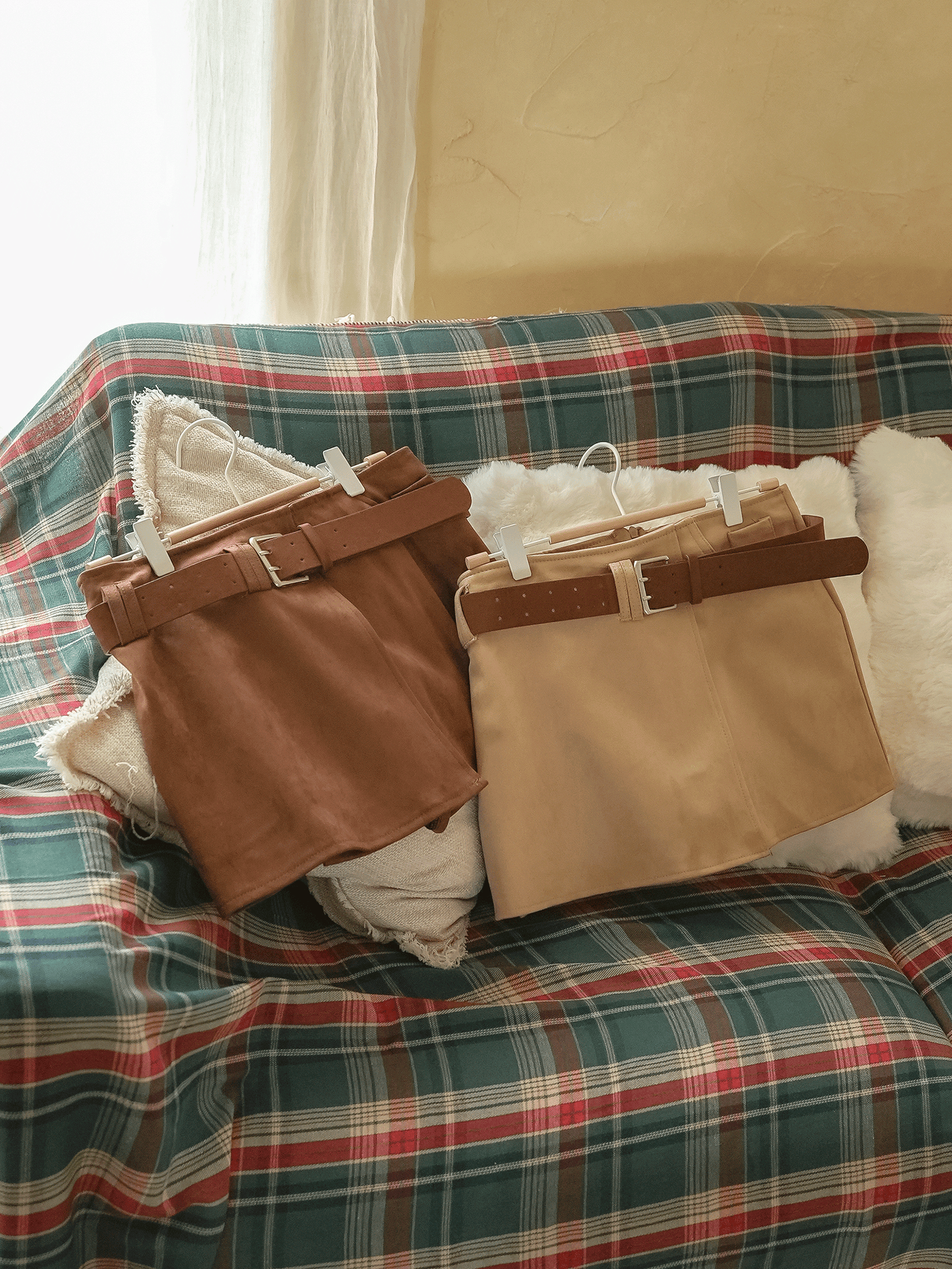 Belted Suede Wrap Skirt