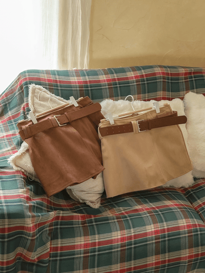 Belted Suede Wrap Skirt