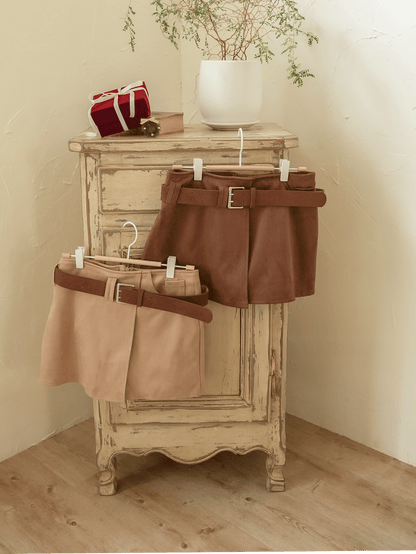 Belted Suede Wrap Skirt