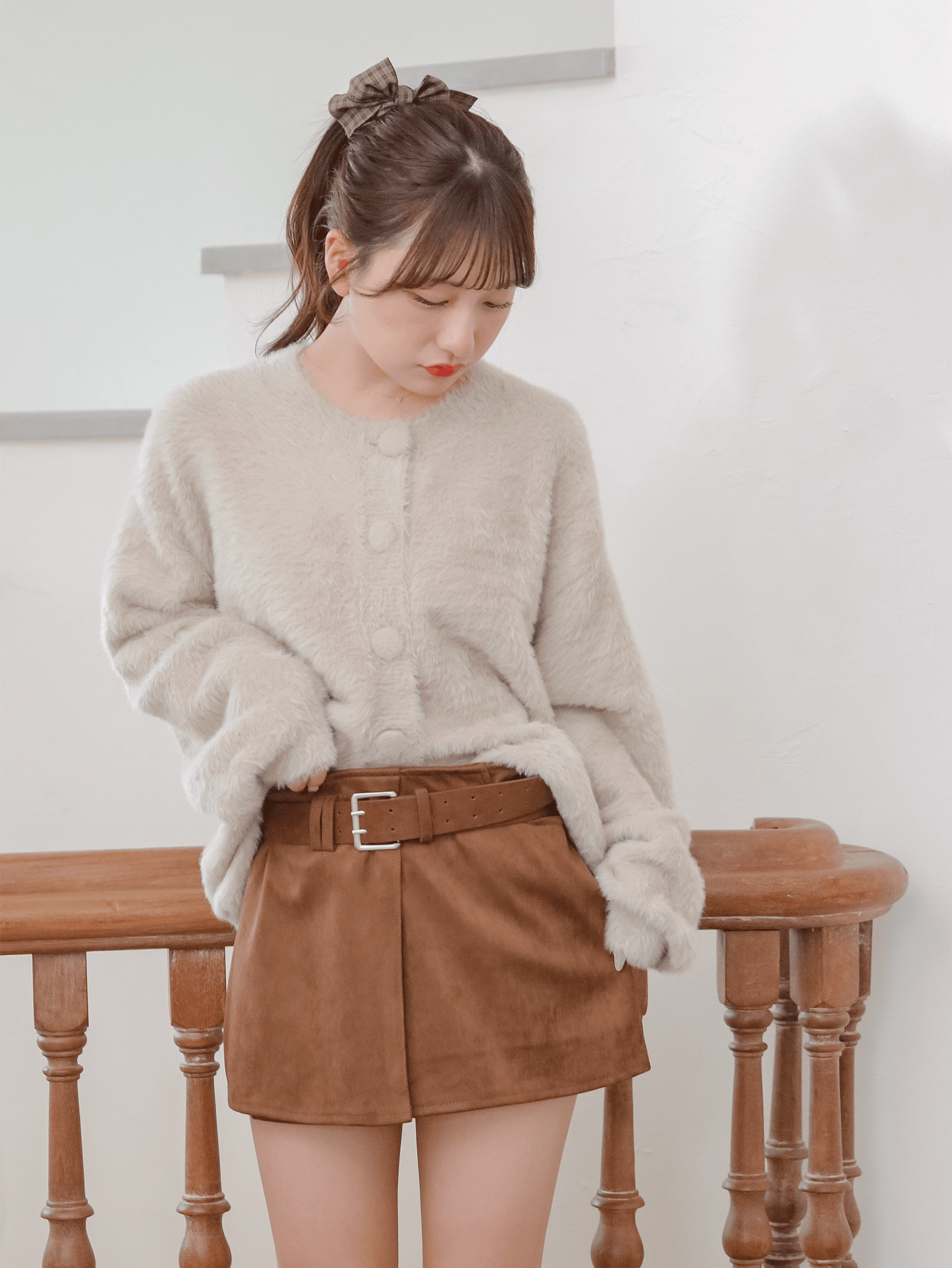 Belted Suede Wrap Skirt