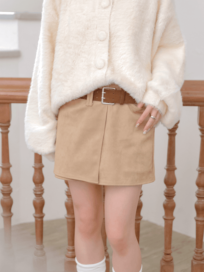 Belted Suede Wrap Skirt