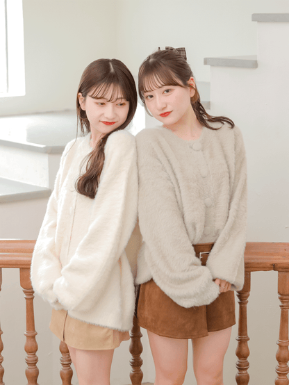 shaggy over cardigan