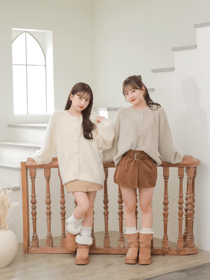 shaggy over cardigan