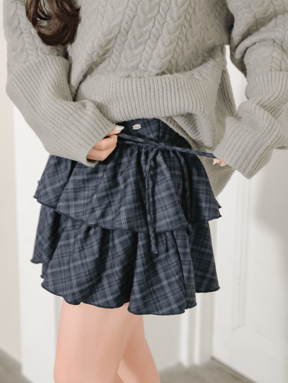 Tiered Check Frill Skirt