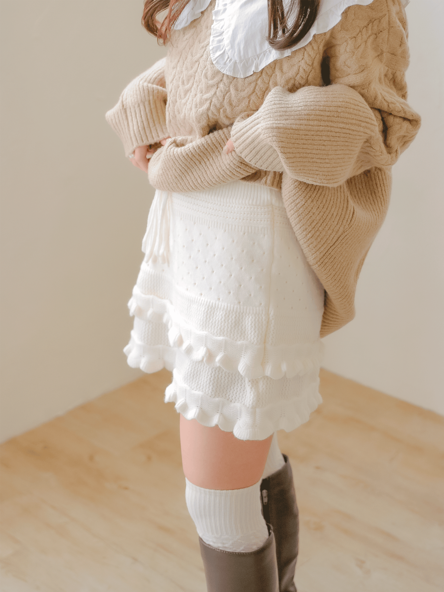 Fluffy Knit Layered Skirt