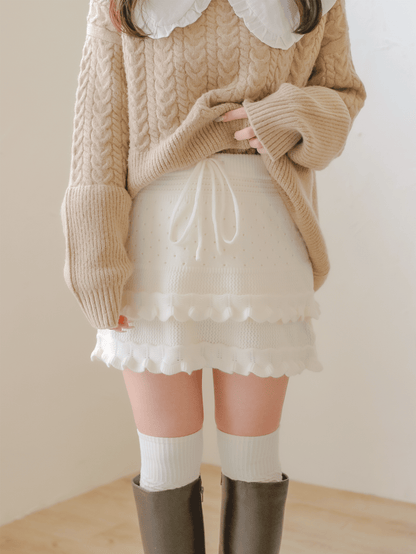 Fluffy Knit Layered Skirt