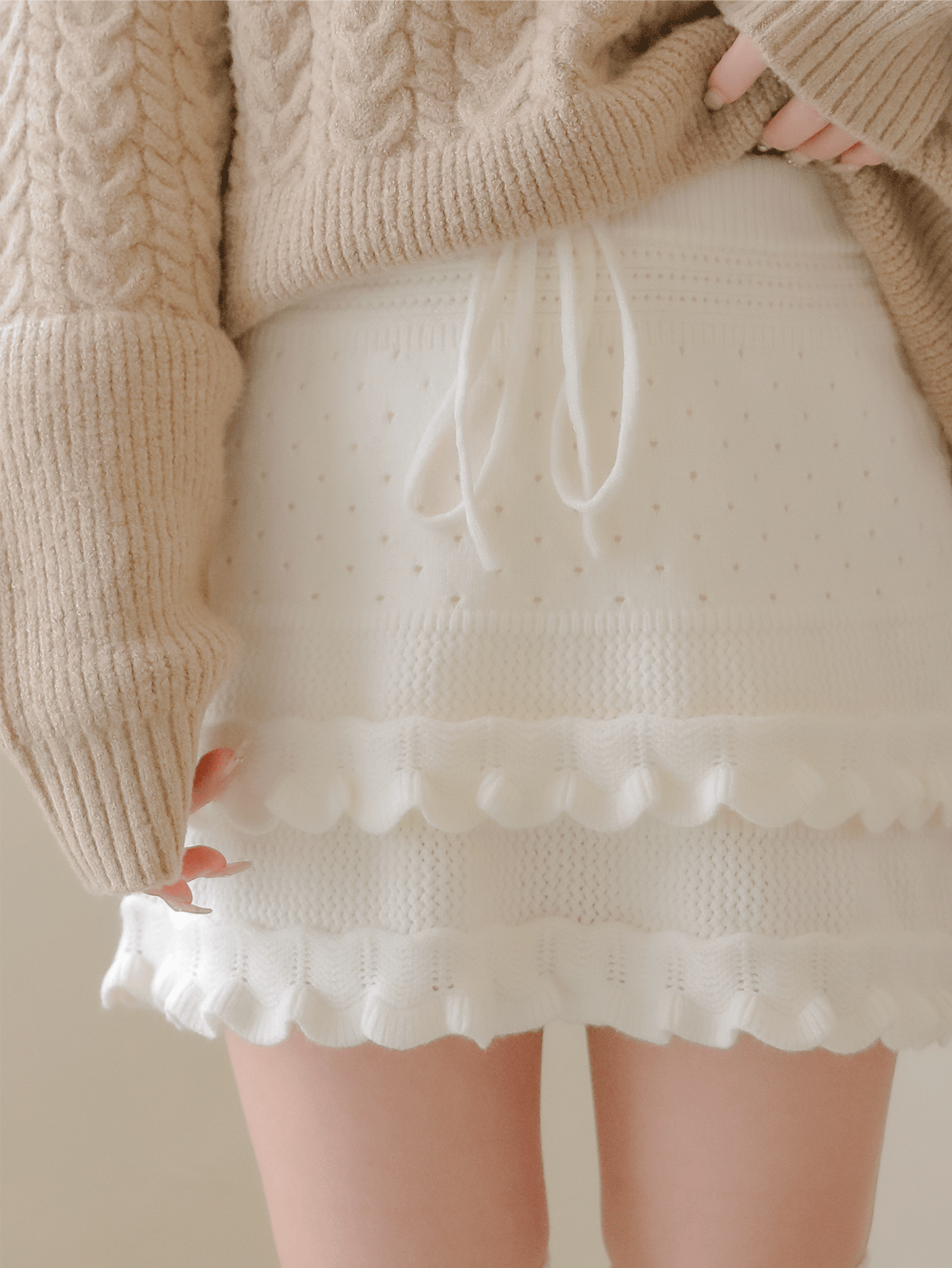 Fluffy Knit Layered Skirt