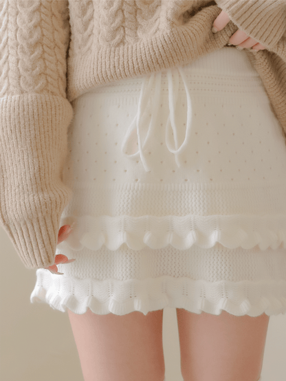 Fluffy Knit Layered Skirt